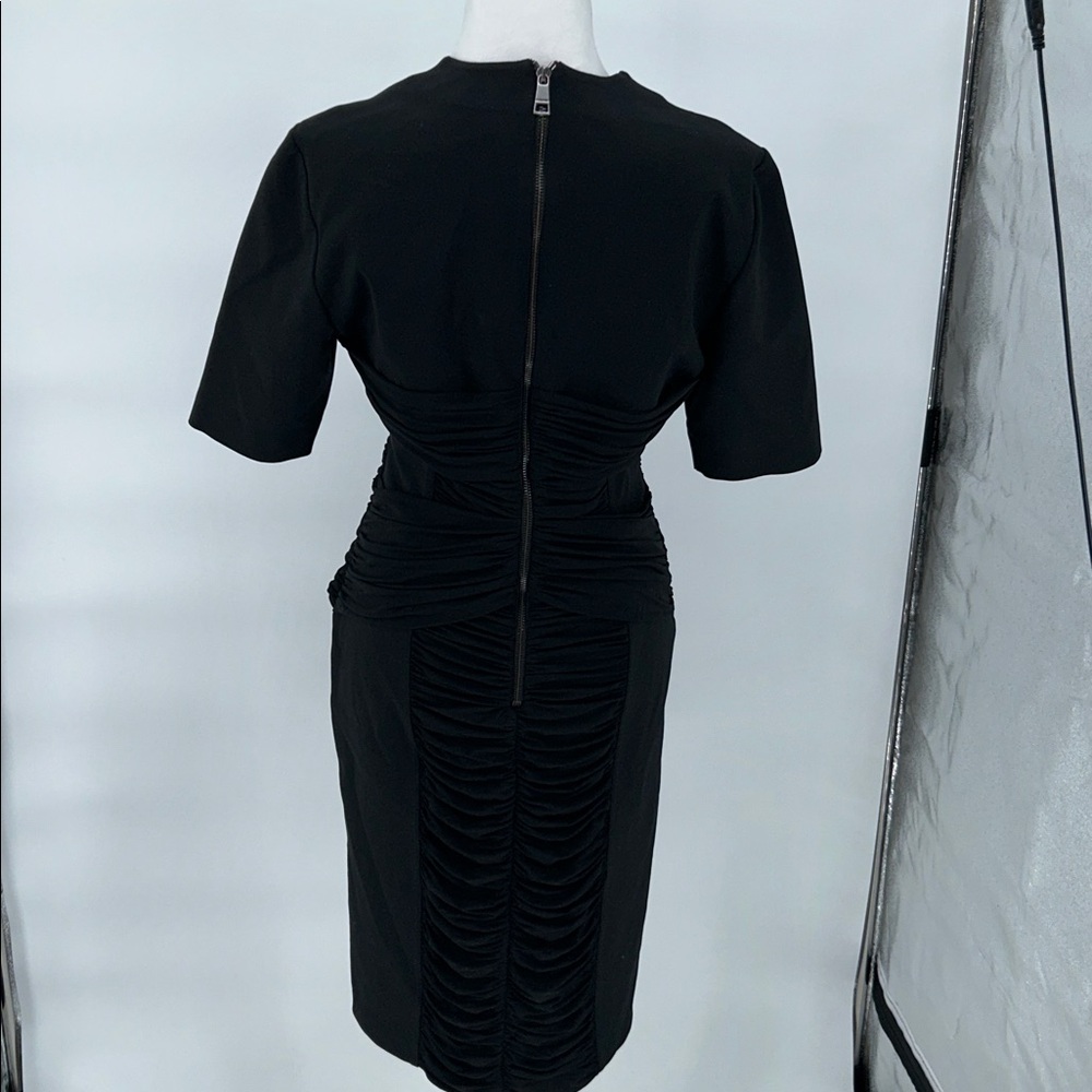 Burberry London Ruched Sheath Dress Black Size 12 Midi V-Neck Designer Bodycon - Picture 6 of 11